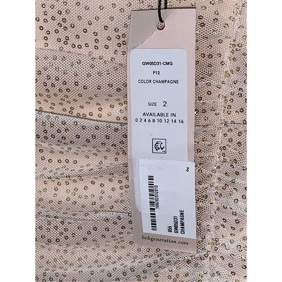 BCBGENERATION Metallic Dot Long Sleeve Ruched Dress in Color Champagne - Picture 9 of 14